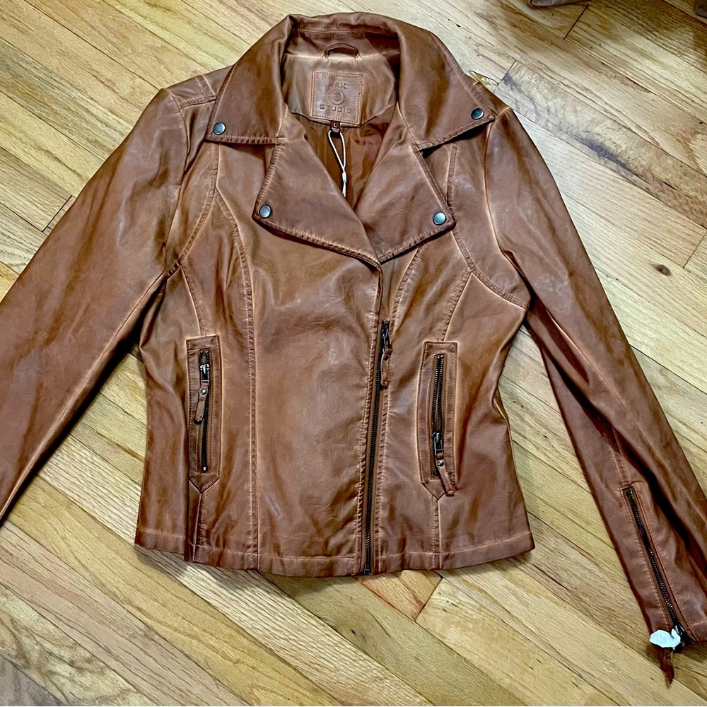 NEW Max Studio Faux Leather Jacket - Women’s Large L- NWT brown rust color $98